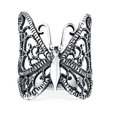 Butterfly Ring Filigree Oxidized 925 Sterling Silver Wholesale